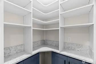 The spacious pantry has plenty of storage space plus room to prep food and/or use of your small appliances.