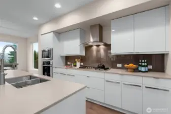 Chef's kitchen comes with stainless steel appliances, quartz countertops and premium cabinetry.
