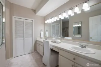 Lower level bathroom with plenty of storage.