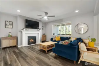 GREAT great room :) Offers so many options. You'll LOVE the gas fireplace with a mantle that fits ALL THE CHRISTMAS STOCKINGS.