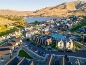 Aerial view of home overlooking the Vineyard District Pool looking NE.