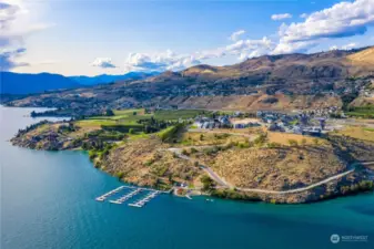 Aerial view of The Lookout's private marina & waterfront.