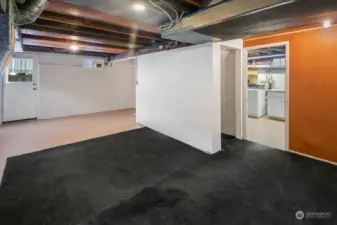 Basement looking toward exterior door & laundry room