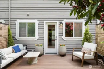 Outdoor back deck perfect for grilling and entertaining. Timbertech decking