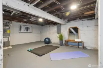 Additional flex with usable space not included in the square footage. Potential gym, additional storage, finish it?