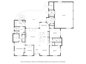 Thoughtfully designed single-level floor plan featuring a split-bedroom layout, expansive primary suite with sitting room, open-concept kitchen and great room, and seamless flow to the backyard patio, hot tub, and water feature.