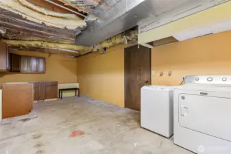 Unfinished Basement space for laundry & craft/work/storage area