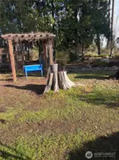 behind trees in back is park