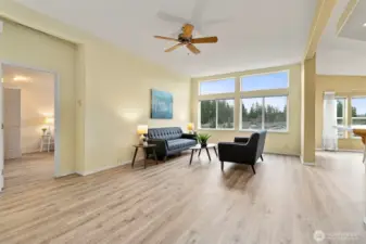 Walk into an open floor plan and brand new LVP flooring