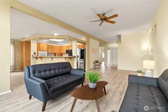 The living room and kitchen flow seamlessly