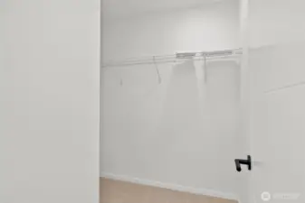 Walk-in closet in primary! Model home. Colors and finishes may vary.