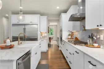 Beautiful quartz countertops & commercial electrolux fridge/freezer combo