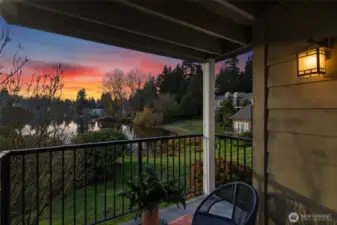 Twilight view from unit deck of Beverly Lake