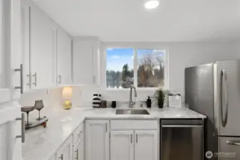 window looks out onto the lake