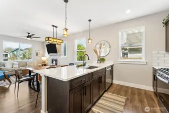 Kitchen with plenty of counter space and large peninsula