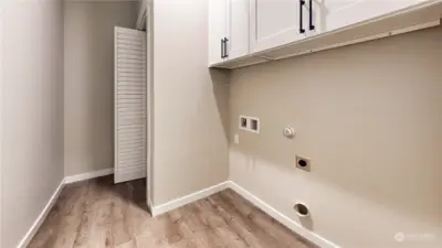 Utility room with built in cabinets.