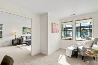 Office area can be customized to your needs. Use as office or guest room. Lots of natural light flows in from the sun room.
