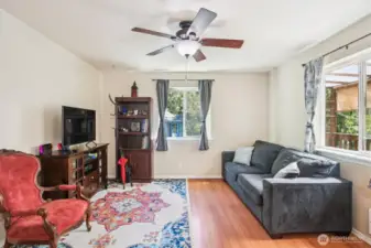 Living room with Ceiling fan.