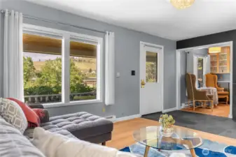 Living room and kitchen are separate yet flow together seamlessly