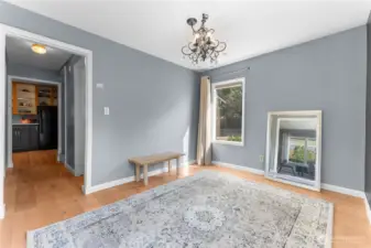 Bathed in sunlight, this flex room could be a dining room, media room or more den.