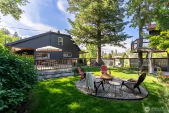 Multiple inviting outdoor spaces has space for many activities