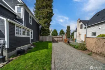 Large driveway behind gated