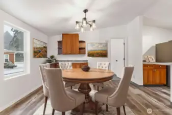 Virtually staged view of the dining room.