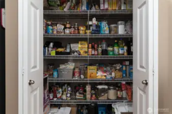 Doors to pantry open showing how much storage.