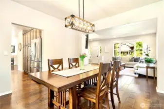 Large, bright dining room.