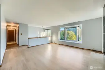 Living room looking west filled with natural light.
