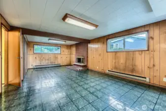Great room looking North with baseboard heat