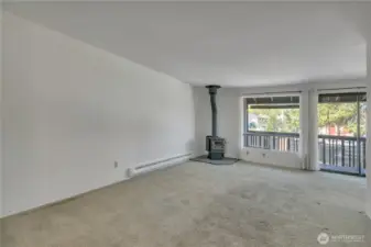Main area with wood stove