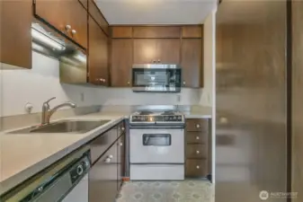 Tidy kitchen with like new, vintage range.
