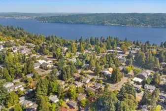 Aerial photo looking east and north. Wonderful location just a couple of blocks to Lake Washington and hop skip and jump to Burke Gilman Trail. Only minutes to the UW, Children's Hospital, downtown and Amazon!