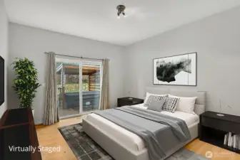 Virtually Staged Primary Suite w/slider to deck & hot tub