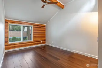 A large window lets in the natural light.