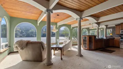 Gourmet kitchen and sitting area with gorgeous lake views
