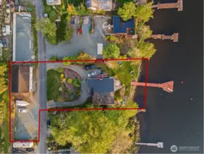 Aerial map of property with shop and extra parking