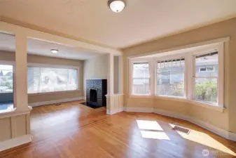 Looking from the kitchen. Don't you love the classic craftsman look of this house!
