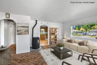 Main living space Family Room with pellet stove