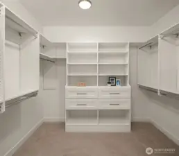 Primary Suite has big walk-in Closet with custom systems.