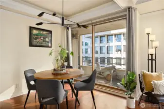 Updated fixtures, coved ceilings and cork flooring throughout