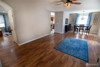 The spacious living room & dining room.