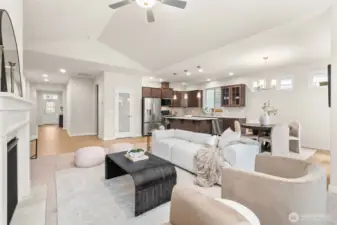 Spacious open concept living area that integrates kitchen & dining for living and entertaining.