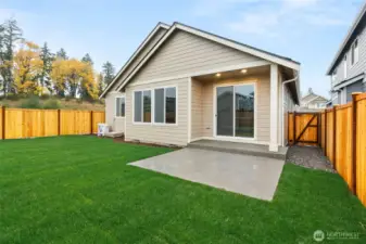 Extended patio for additional outdoor living space.