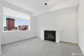 Gas fireplace and Ballard views.