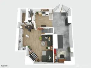 3d Floor plan showing finished basement