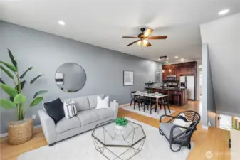 Open to dinning room and kitchen