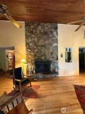 Living room wood fireplace