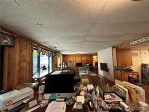 Lower level family room with fireplace & kitchenette.
